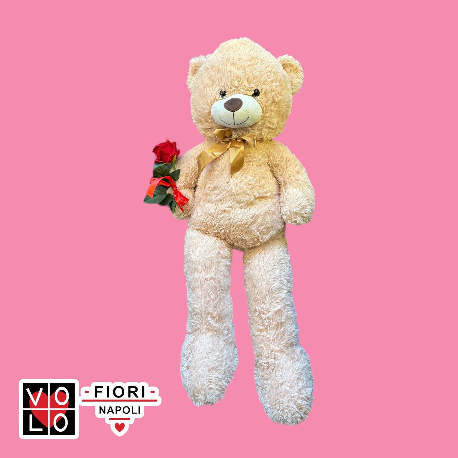 Sasà Orso Medio 100cm con Rosa - 🌹VoloFiori